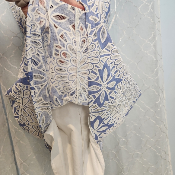 Talbots RSVP floral lace net cutout blue and white dress size 16P - Picture 7 of 9